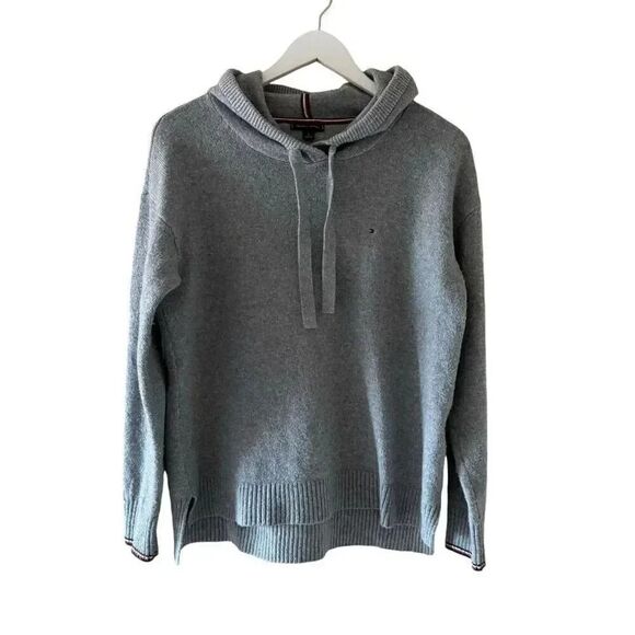 Tommy Hilfiger Knit Hoodie Cotton Elastane Long Sleeves Cozy Sweater SZ M #2249 - Picture 1 of 11